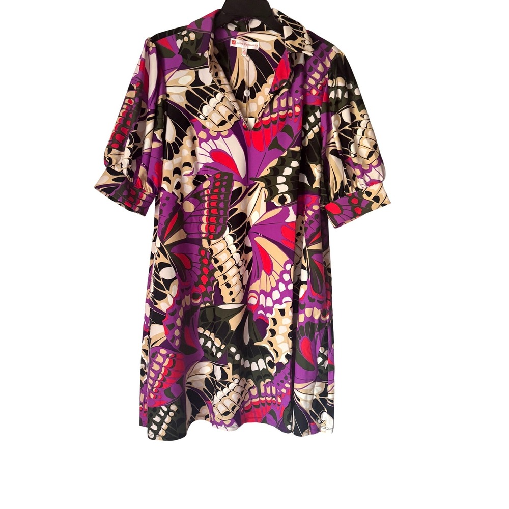 Jude Connally Womens L Shift Dress Purple Butterfly Puff Sleeve NWT